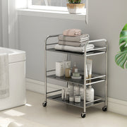 3 Tier Stainless Steel Kitchen Trolley With Adjustable Shelves For Storage, Silver