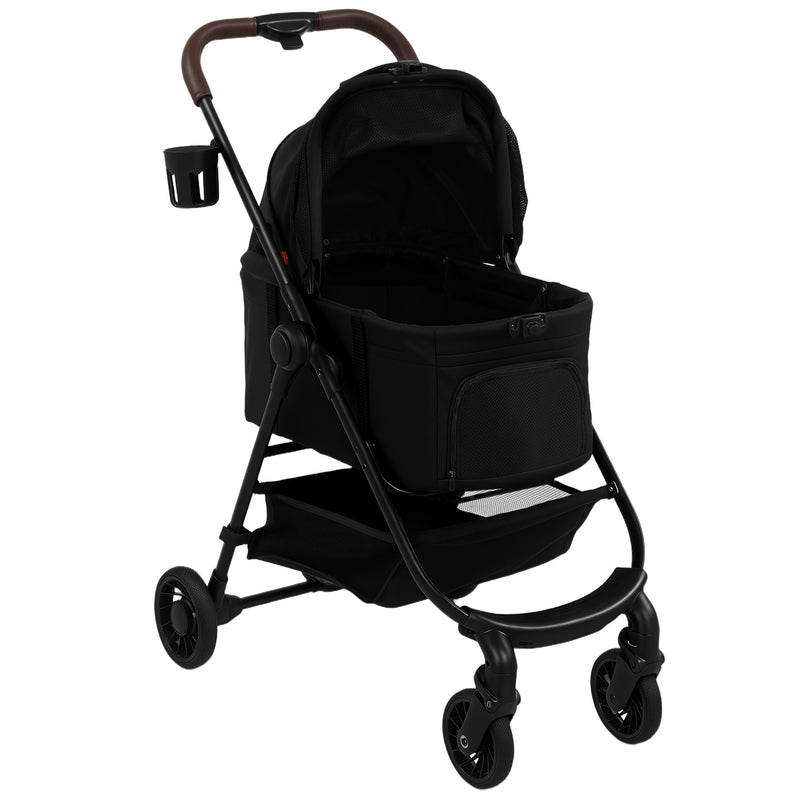 3-in-1 Pet Stroller for Small Dogs and Cats with Foldable Frame and Car Seat Black