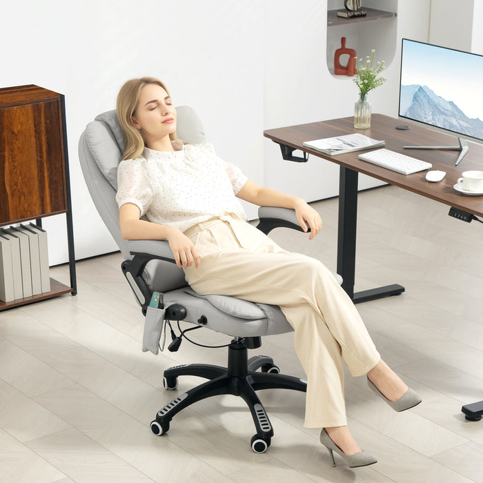 Executive Swivel Office Chair with Massage and Heat High Back Light Grey PU Leather by HOMCOM