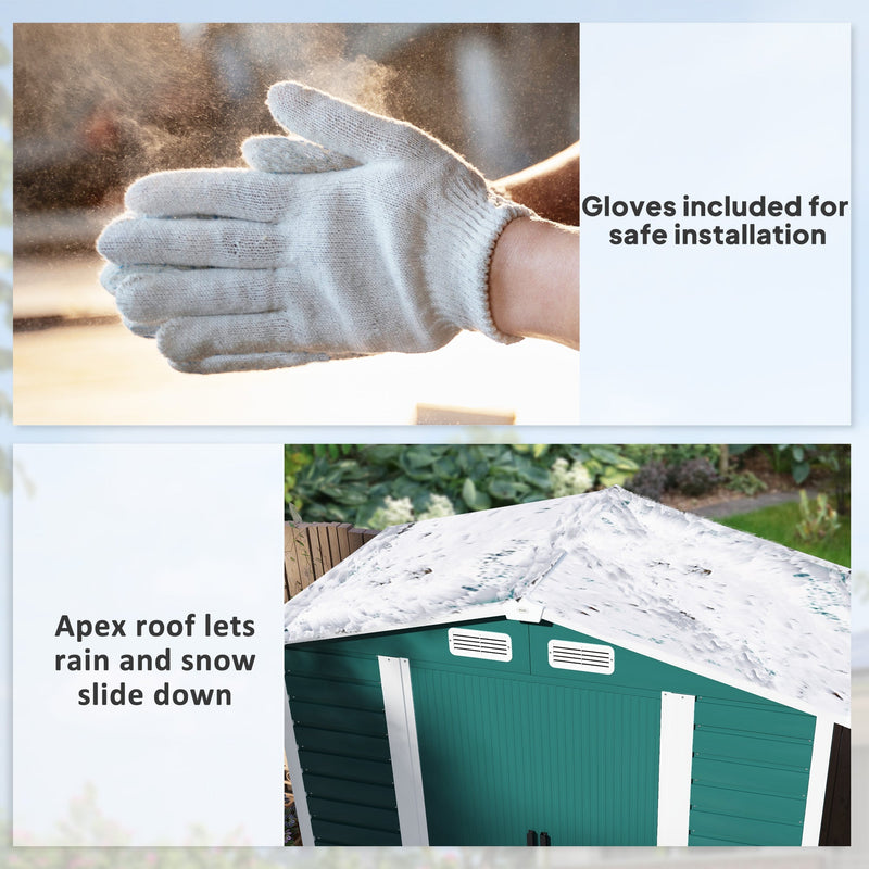 Protective gloves supplied for assembly, alongside the apex roof letting rain and snow slide off