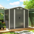 Dark grey 7x4ft Outsunny apex roof metal garden shed with closed double sliding doors