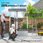 Assembly guide panel showing the column-first build order and 25 percent time saving