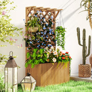 Wooden Planter with Trellis Raised Garden Bed with Liner for Vegetables and Flowers by Outsunny