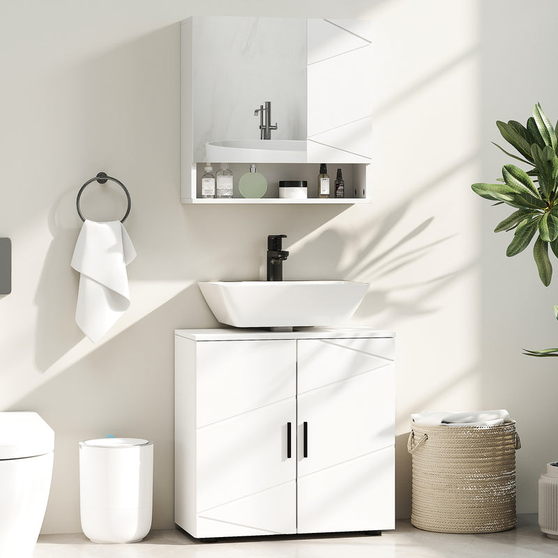 White Under Sink Bathroom Cabinet with Adjustable Shelf and Storage Space