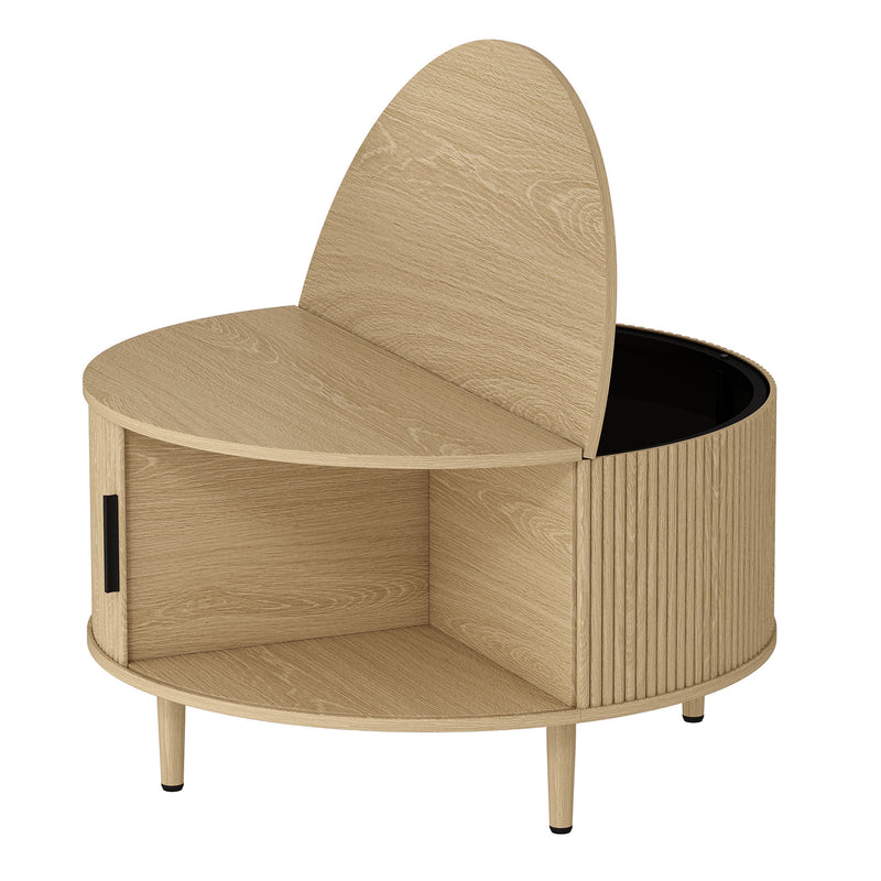 Round Coffee Table With Hidden Storage for Safer Clutter-Free Living Room Natural Wood