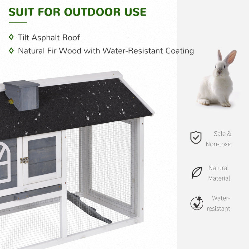 Wooden Guinea Pig and Rabbit Hutch With Pull Out Tray and Ramp for Outdoor Indoor Use, Grey