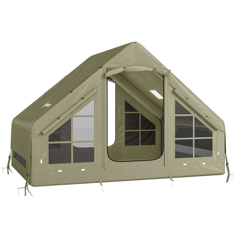 Inflatable Camping Tent With Pump, Stove Jack, Mesh Windows, 2–4 Person, Olive Green