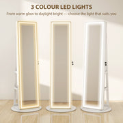 Free Standing Full Length Mirror Jewellery Armoire With LED Lights And Lockable Jewellery Storage White