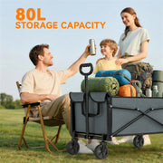 Folding Festival Trolley for Family Outings and Camping with 80L Capacity Grey Outsunny