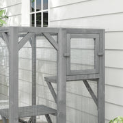 Grey Wooden Outdoor Cat House With Large Door, Platforms and Weatherproof Roof by PawHut