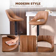 Set of 2 Swivel Bar Stools with Backrest and Footrest Ideal for Kitchen or Breakfast Bar Brown AOSOM