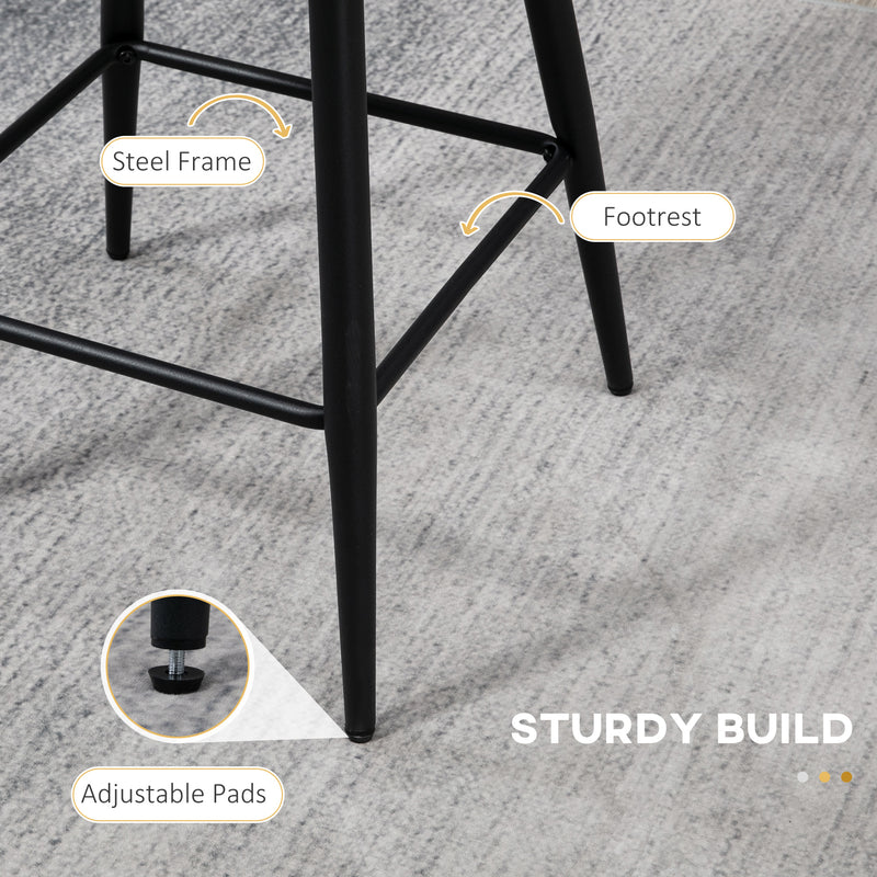 Set of 2 Modern Bar Stools with Backs and Footrests for Kitchen or Breakfast Bar Cream