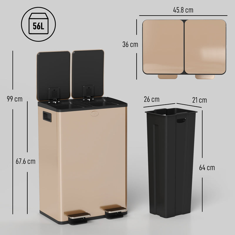 Kitchen Pedal Bin with Dual Compartments for Easy Rubbish and Recycling Separation
