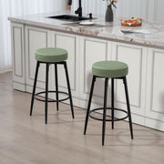 Set of 2 Adjustable Faux Leather Bar Stools with Footrest for Kitchen Counter, Green Seat With Black Legs