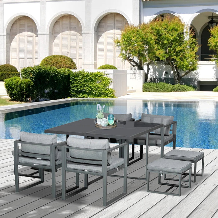 Image of a 8 Seat Patio Dining Set, Space-Saving, Grey 