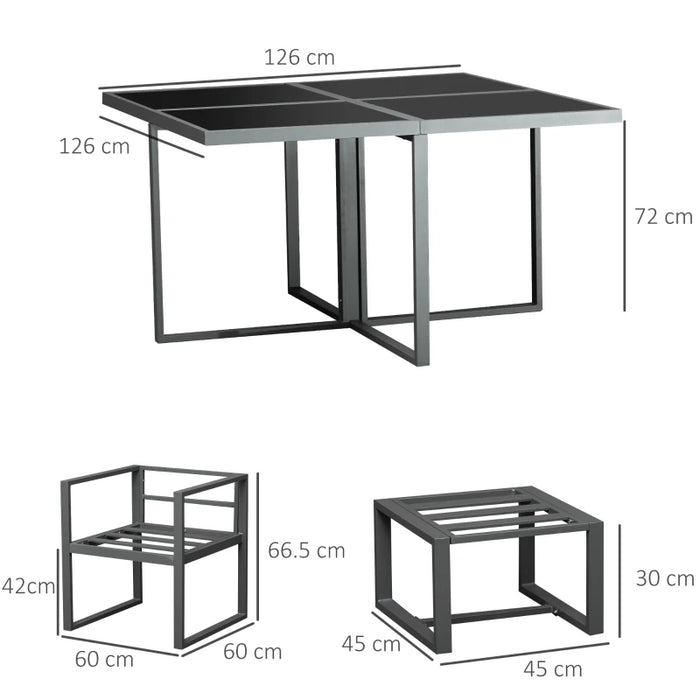 Image of a 8 Seat Patio Dining Set, Space-Saving, Grey 