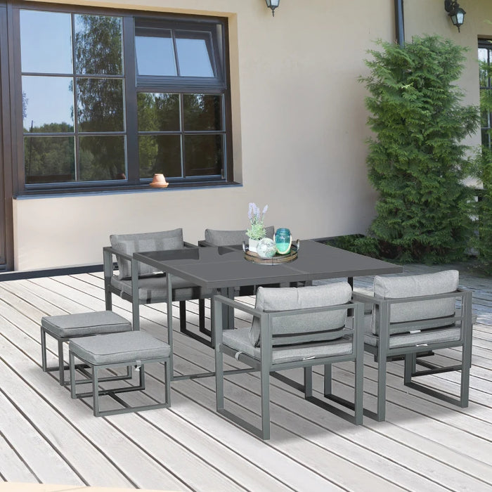 Image of a 8 Seat Patio Dining Set, Space-Saving, Grey 