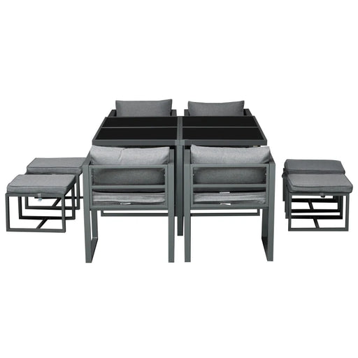 Image of a 8 Seat Patio Dining Set, Space-Saving, Grey 