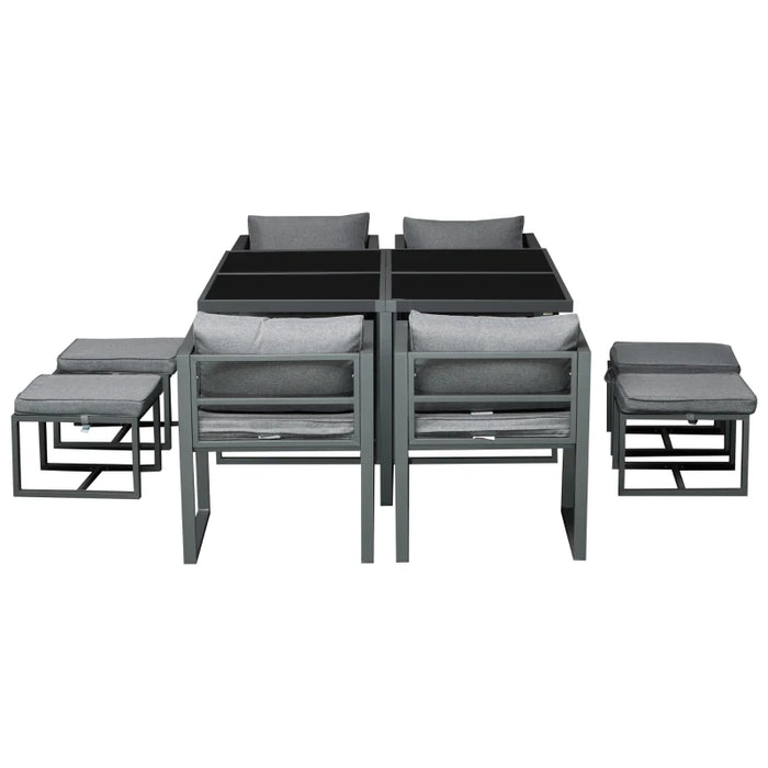 Image of a 8 Seat Patio Dining Set, Space-Saving, Grey 