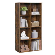 Vasagle 8-cube bookcase in rustic brown styled with books, plants and décor