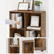 Close-up of the bookcase's 15 mm shelf thickness, cam-lock fitting and adjustable foot