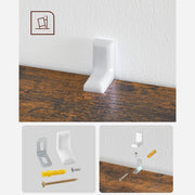 Anti-tip wall bracket and fixings included with the bookcase for wall-securing