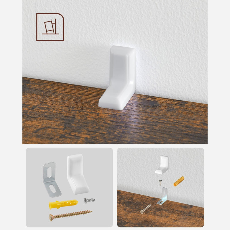 Anti-tip wall bracket and fixings included with the bookcase for wall-securing
