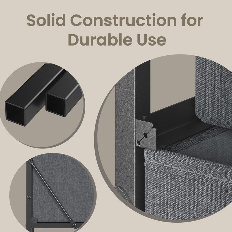 Close-ups of the square steel tubing, corner bracket and diagonal brace