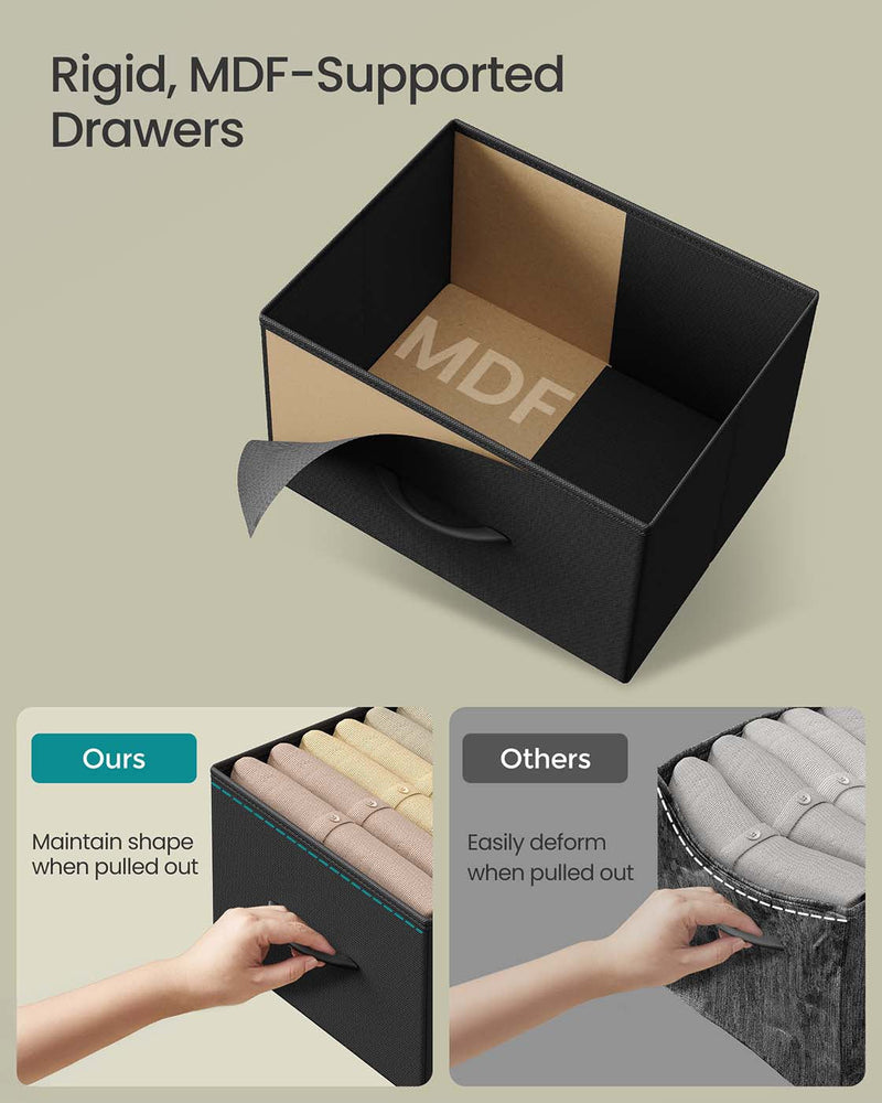 Open drawer showing folded clothes storage