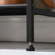 Close-up of a screw-in adjustable foot on the rack leg for levelling on uneven floors