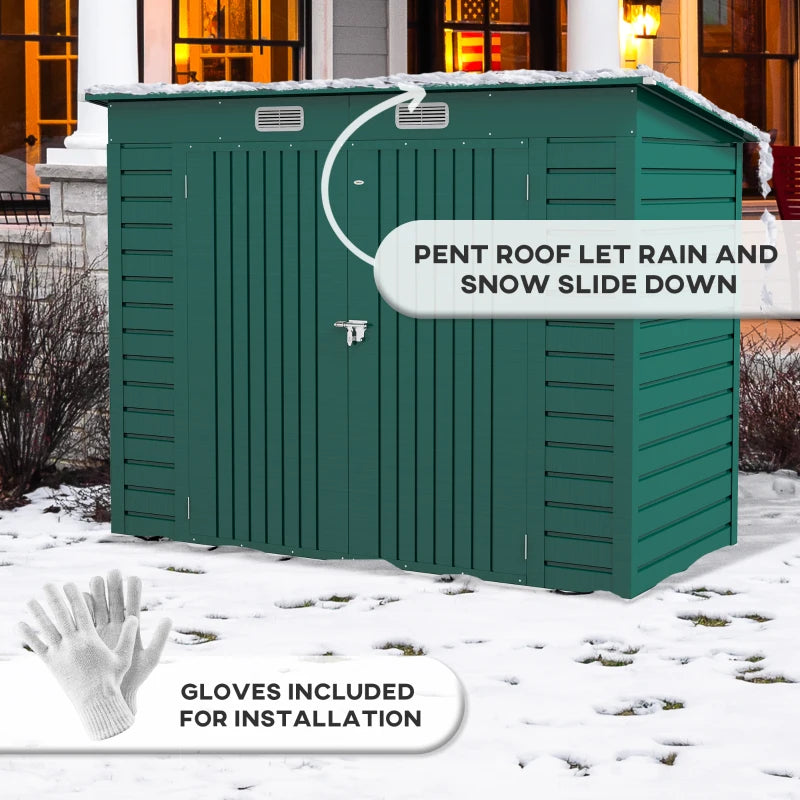 Image of a green 8x4ft Metal Garden Storage Shed With Pent Roof