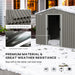 Image of a light grey metal garden shed with an apex roof and double doors, 8x4ft