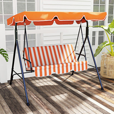 3 Seater Garden Swing Chair with Adjustable Canopy and Cushions for Outdoor Relaxing, Orange & White Outsunny