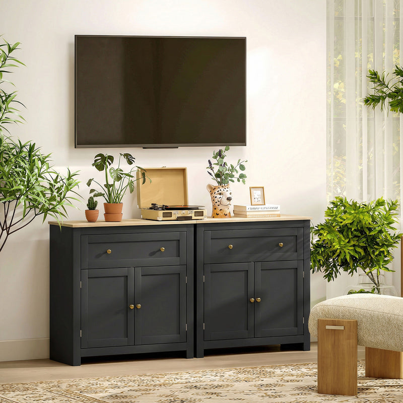 Modern Black Wooden Kitchen Sideboard With Drawer Double Doors and Adjustable Shelf