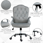 Velvet Feel Office Chair With Diamante Button Backrest For Home Or Desk Use, Grey