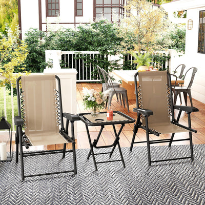 Three Piece Garden Bistro Set with Table and Chairs Khaki by Outsunny