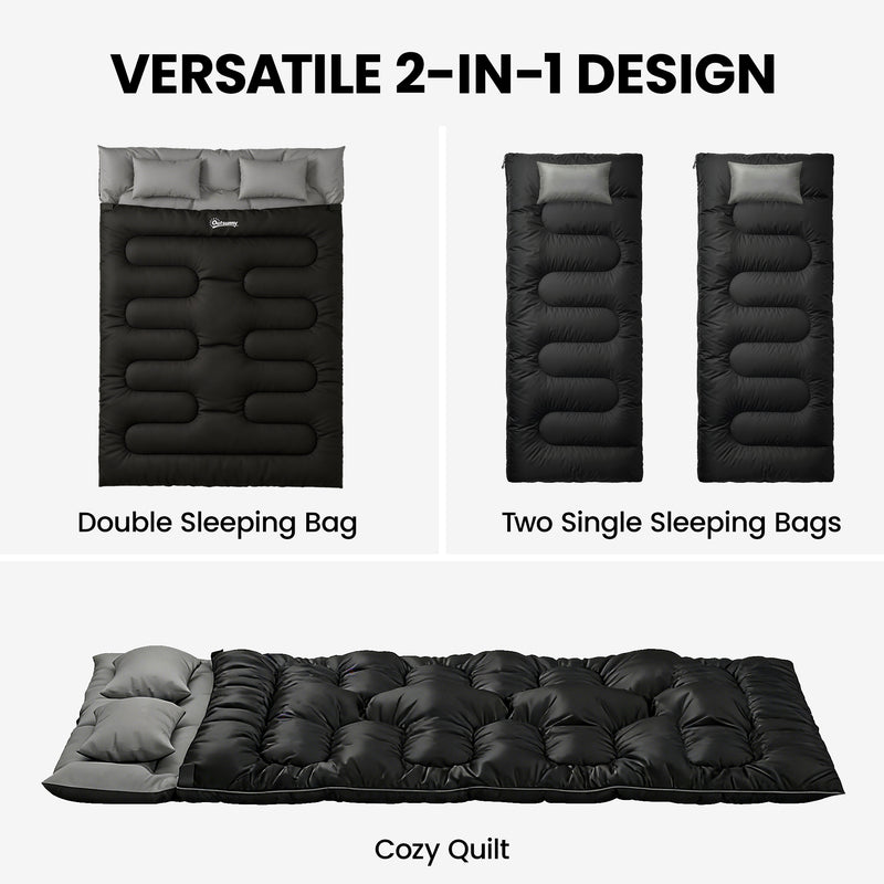 Double Sleeping Bag for Two Adults with Split Design for Warm Camping Nights Black