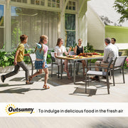 6 Seater Garden Dining Table with Umbrella Hole Rust Resistant Frame Wood Effect Top by Outsunny