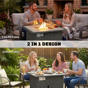 Outdoor Rattan Gas Fire Pit Table With Adjustable Flame And Glass Guard Dark Grey Outsunny