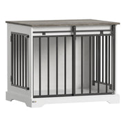 PawHut 80cm dog crate furniture with sliding barn door, white