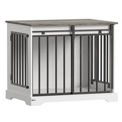 PawHut 80cm dog crate furniture with sliding barn door, white