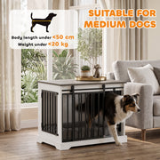 Suitable dog size guide showing under 50cm body length and 20kg weight