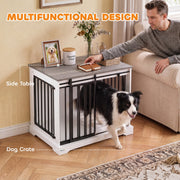 Multifunctional design shown as both a side table and a dog crate