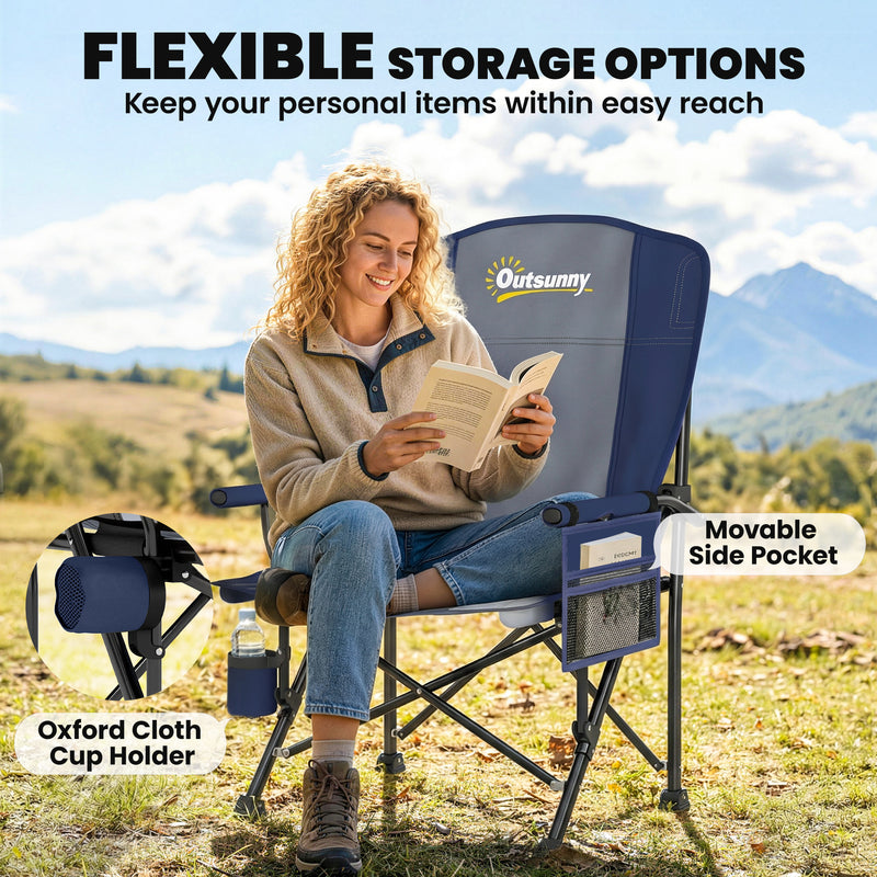 Folding Camping Chair with Padded Seat and Cup Holder for Garden or Outdoor Use Dark Blue
