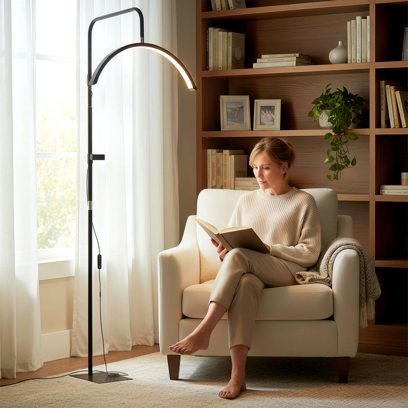 Dimmable Half Moon Floor Lamp With Phone Holder For Beauty Treatments Black AOSOM