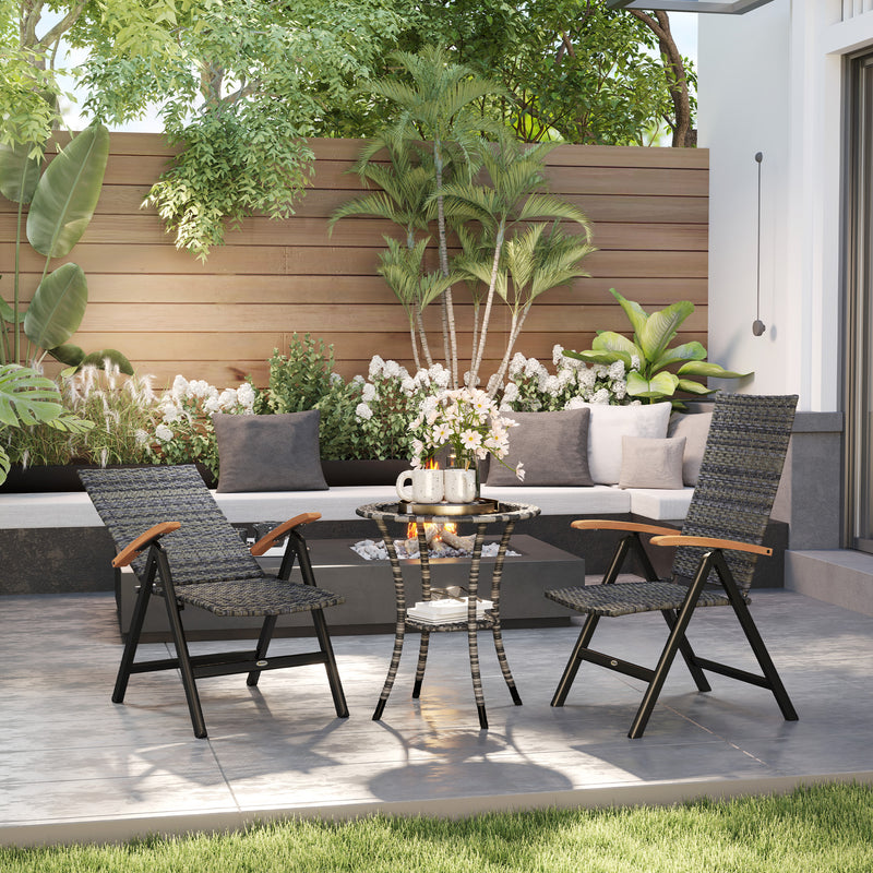 2 Piece Foldable Outdoor Dining Chairs with Armrests and High Back for Garden Camping Grey Rattan by Outsunny