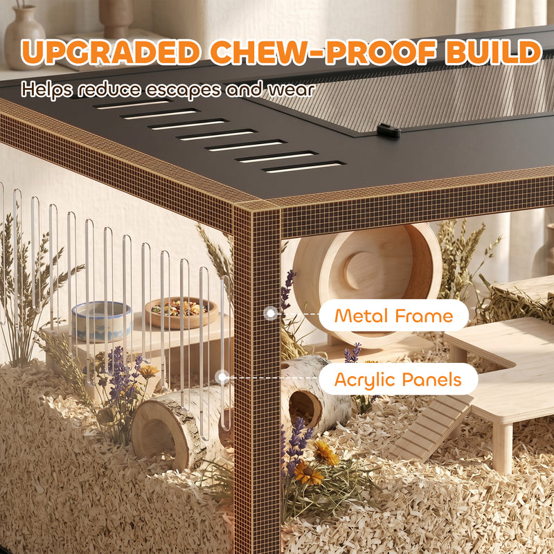 Hamster Cage With Deep Base for Digging and Easy Cleaning Black Transparent