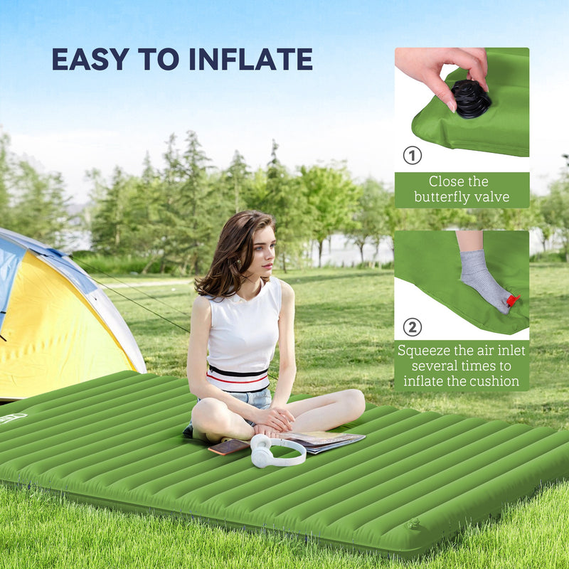 Double Camping Air Mattress With Built In Foot Pump For Comfortable Outdoor Sleep Green