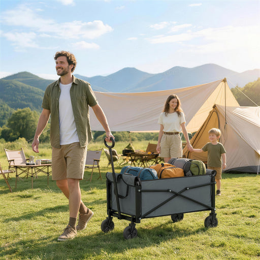 Folding Festival Trolley for Family Outings and Camping with 80L Capacity Grey Outsunny