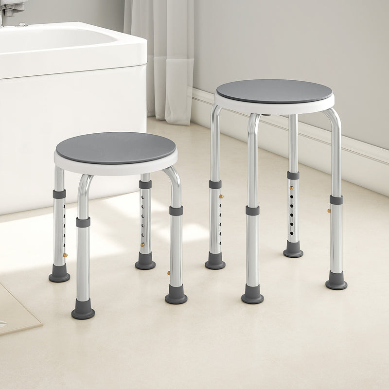 Height Adjustable Swivel Shower Chair With Non Slip Feet For Elderly And Disabled, Grey Homcom